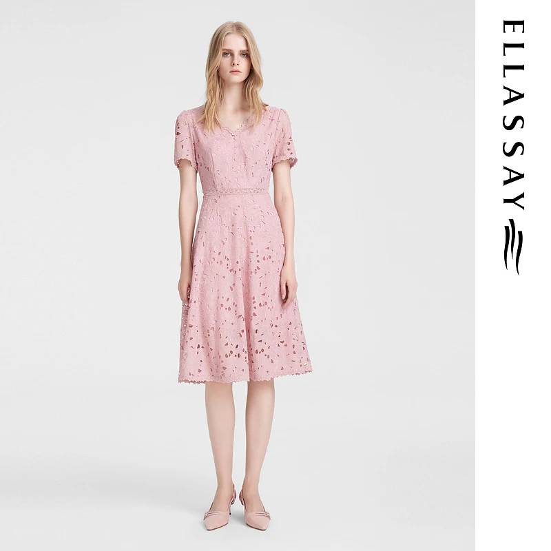 ELLASSAY歌力思夏季蕾丝法式温柔浮优雅连衣裙EWE352Y04000