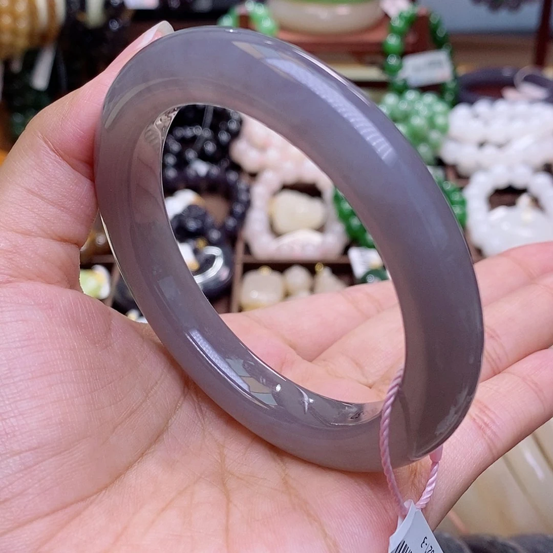 和田玉未镶嵌颈饰毕业级老坑料冰烟紫手镯57