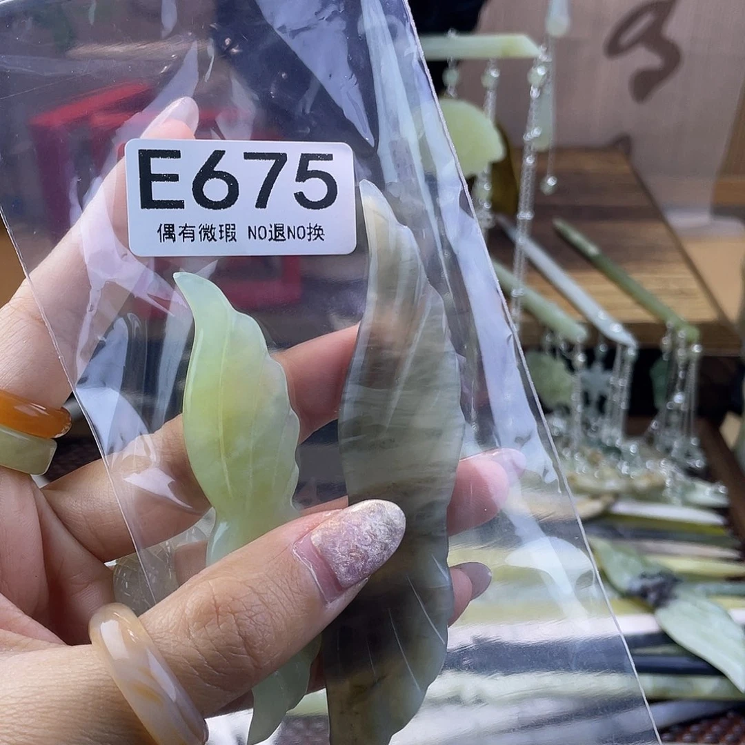 蛇纹石玉发饰银S925镀金镶嵌小*