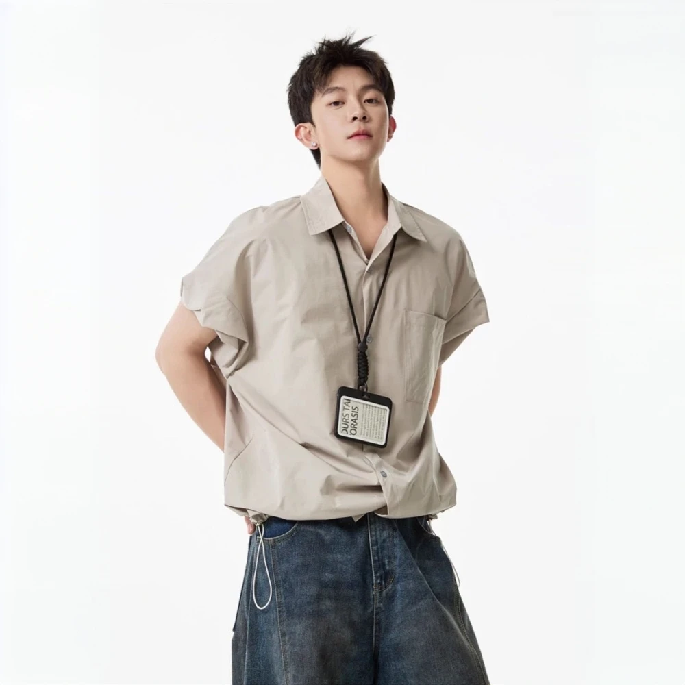 工装短袖衬衫外套男女2025夏季新款宽松纯色休闲衬衣情侣半袖上衣