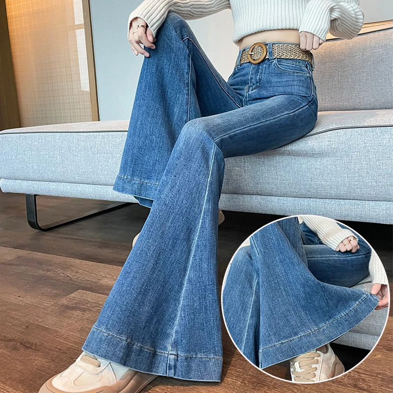 蜜蜜穿搭鱼尾大喇叭牛仔裤女2025秋冬季港风修身大摆阔腿拖地长裤