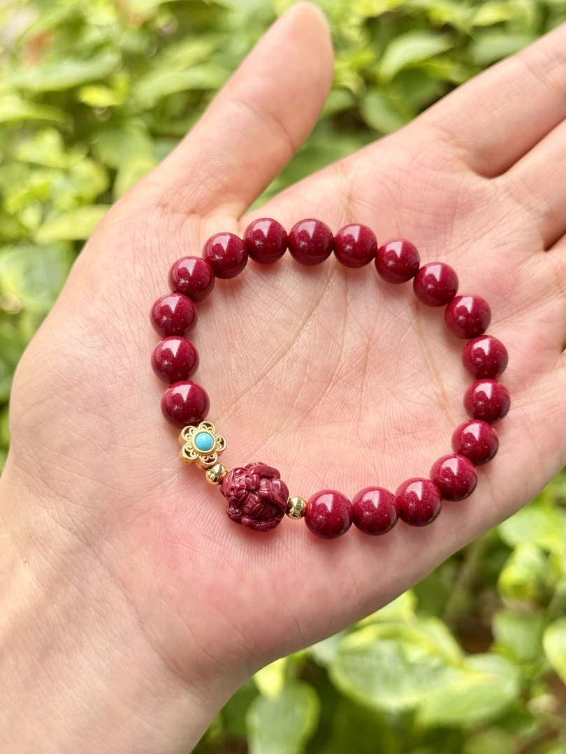 天然辰砂8mm手串C44六盒有米花-