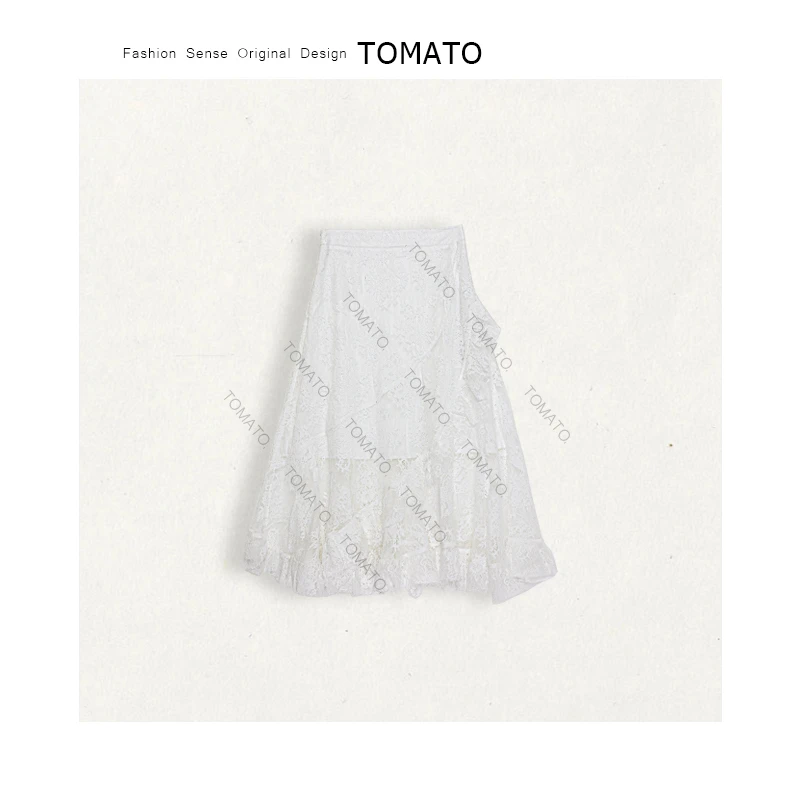 【TomoTo】爱丽丝 早春不规则重工蕾丝刺绣拼接半身裙A字裙 C25Q199