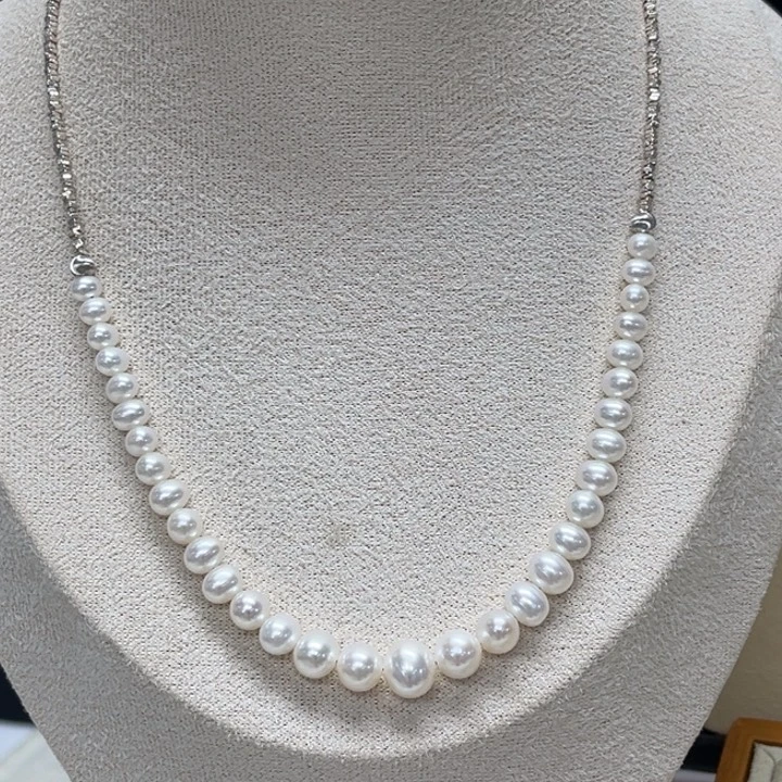 颈饰银S925镶嵌淡水珍珠3.5-8.5mm 淡水无核 80号