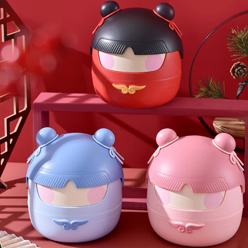 创意国风桌面垃圾桶学生办公室书桌卡通收纳桶迷你翻盖杂物收纳桶