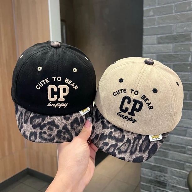 【潮娃标配】宝宝帽子秋季防风保暖棒球帽时尚豹纹个性字母鸭舌帽潮