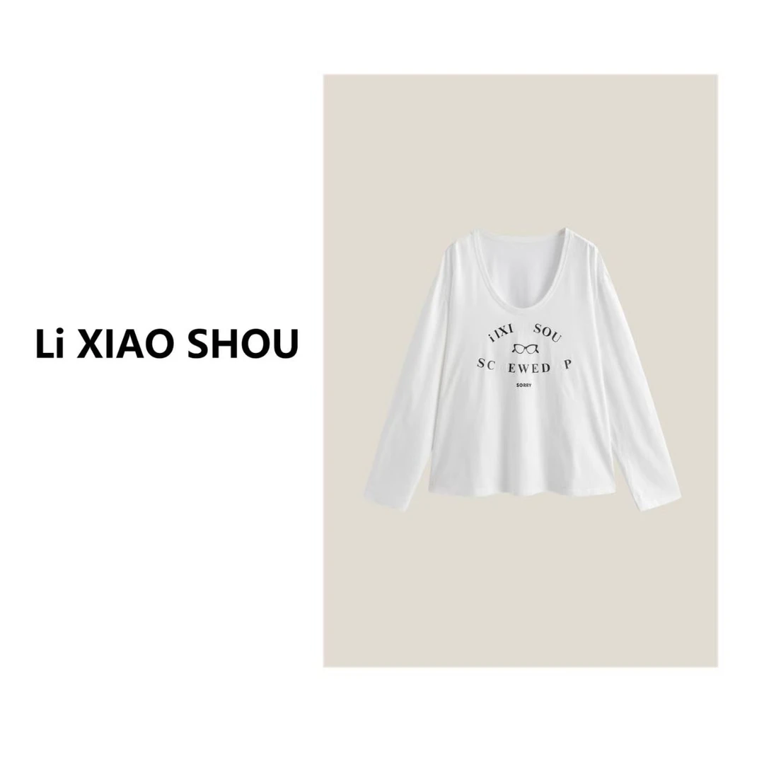 【李小瘦大码女装】短袖时尚女士印花字母圆领百搭纯色高级T恤686D