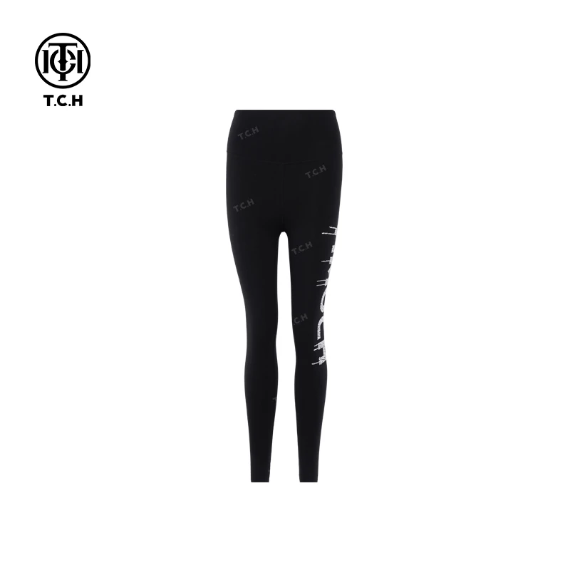 -TCH潮牌24秋冬休闲瑜伽运动修身黑色弹力打底裤T72C23E5021