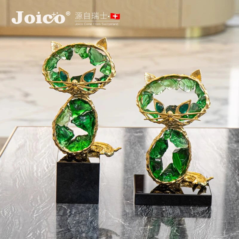 joico瑞士摆件轻奢创意高档水晶招财猫家家居入户玄关装饰品