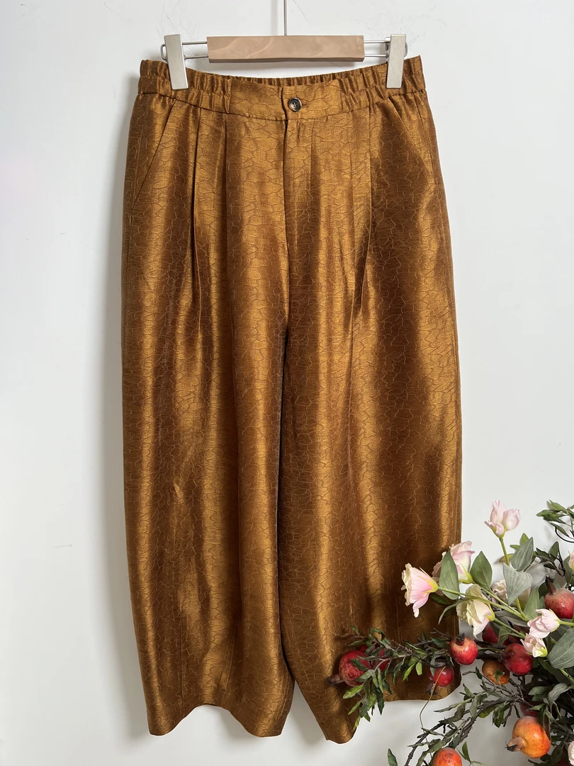 『嘉辰』女款秋冬时尚百搭宽松显瘦复古中式松紧腰奶奶裤（24143-3）