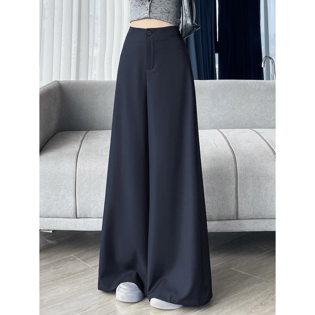 宽松阔腿垂感西装裤女秋季新款高级感藏蓝色裤子慵懒松弛感拖地裤