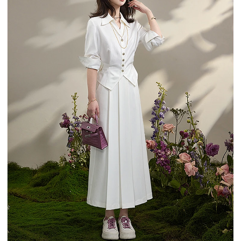 吞吞春秋季【转身沦陷 白色】后中橡筋 气质百搭高腰显瘦半身裙女