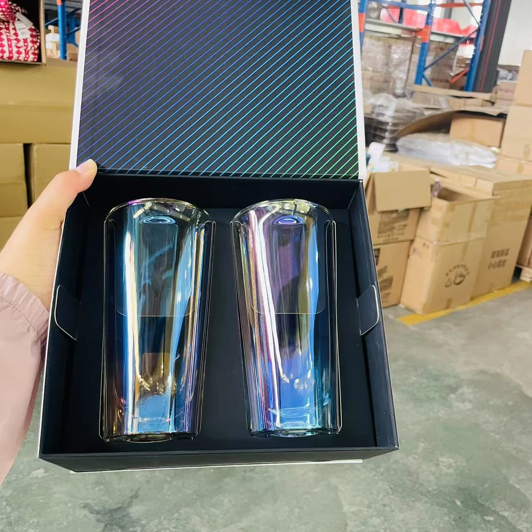 大口双层七彩果汁杯牛奶杯绿茶杯水杯两只