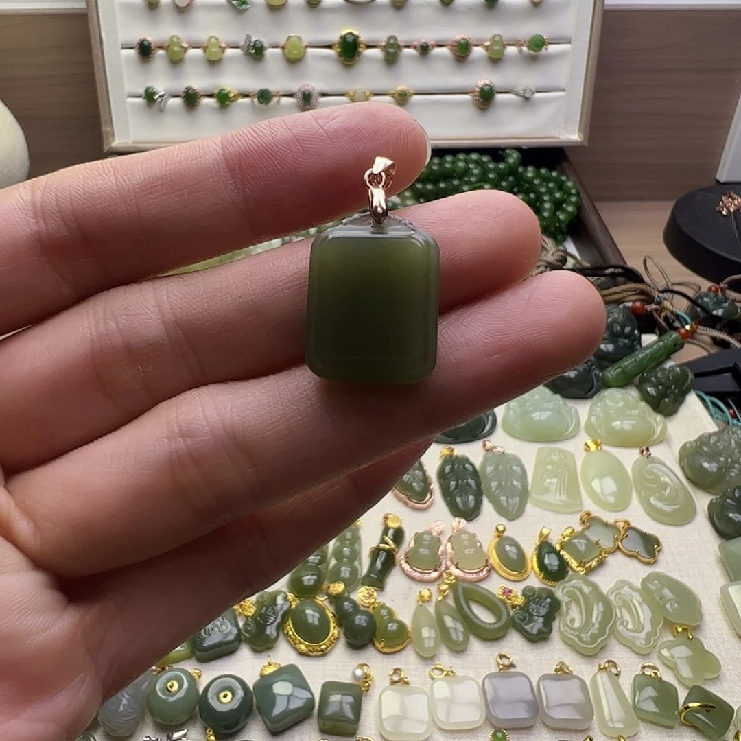 和田玉银S925镶嵌吊坠(不含链)