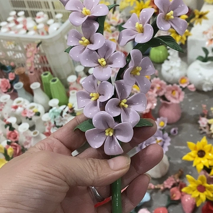 瓷片纯手工陶瓷花摆件瑕