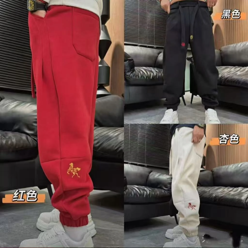 冬季新款百搭休闲时尚潮流简约个性纯色宽松加绒男款休闲裤
