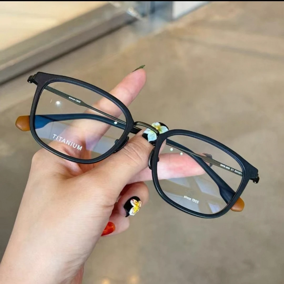 150mm纯钛长脸黑框ins复古黑色大框方框日系韩版眼镜框平光圆脸