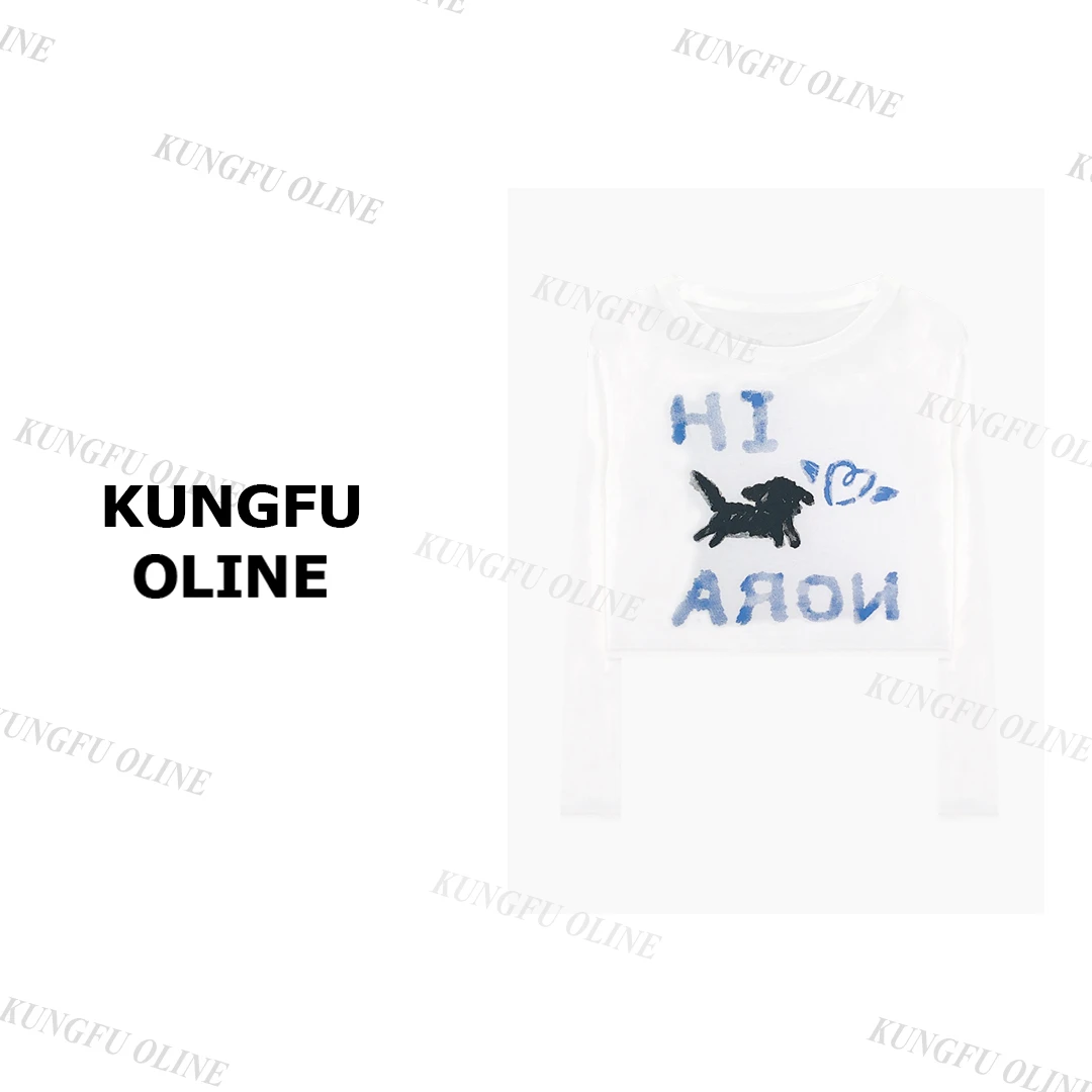【杨咩咩】小白狗防晒CT2141印花设计师时尚短款薄款上衣百搭长袖
