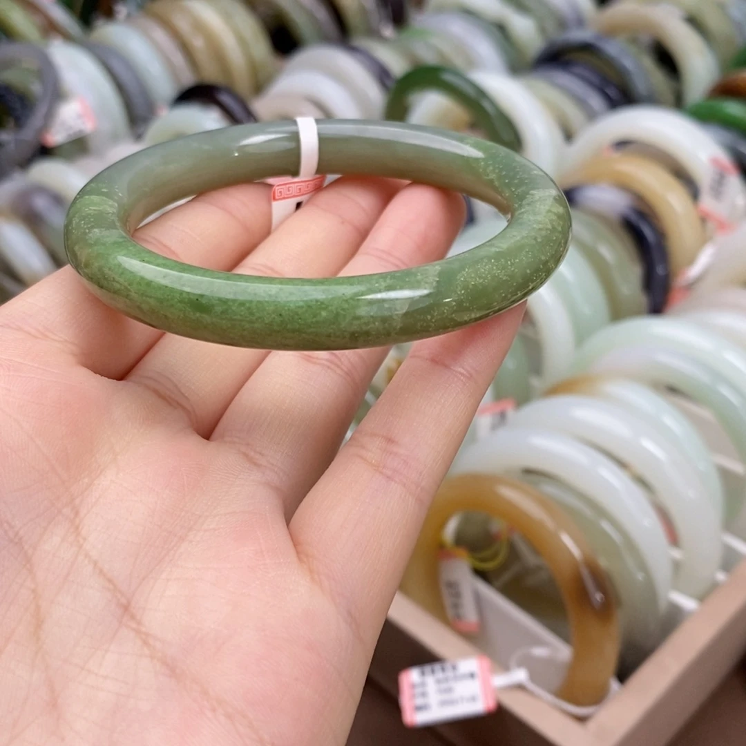 和田玉未镶嵌手镯翠青手镯57.5#