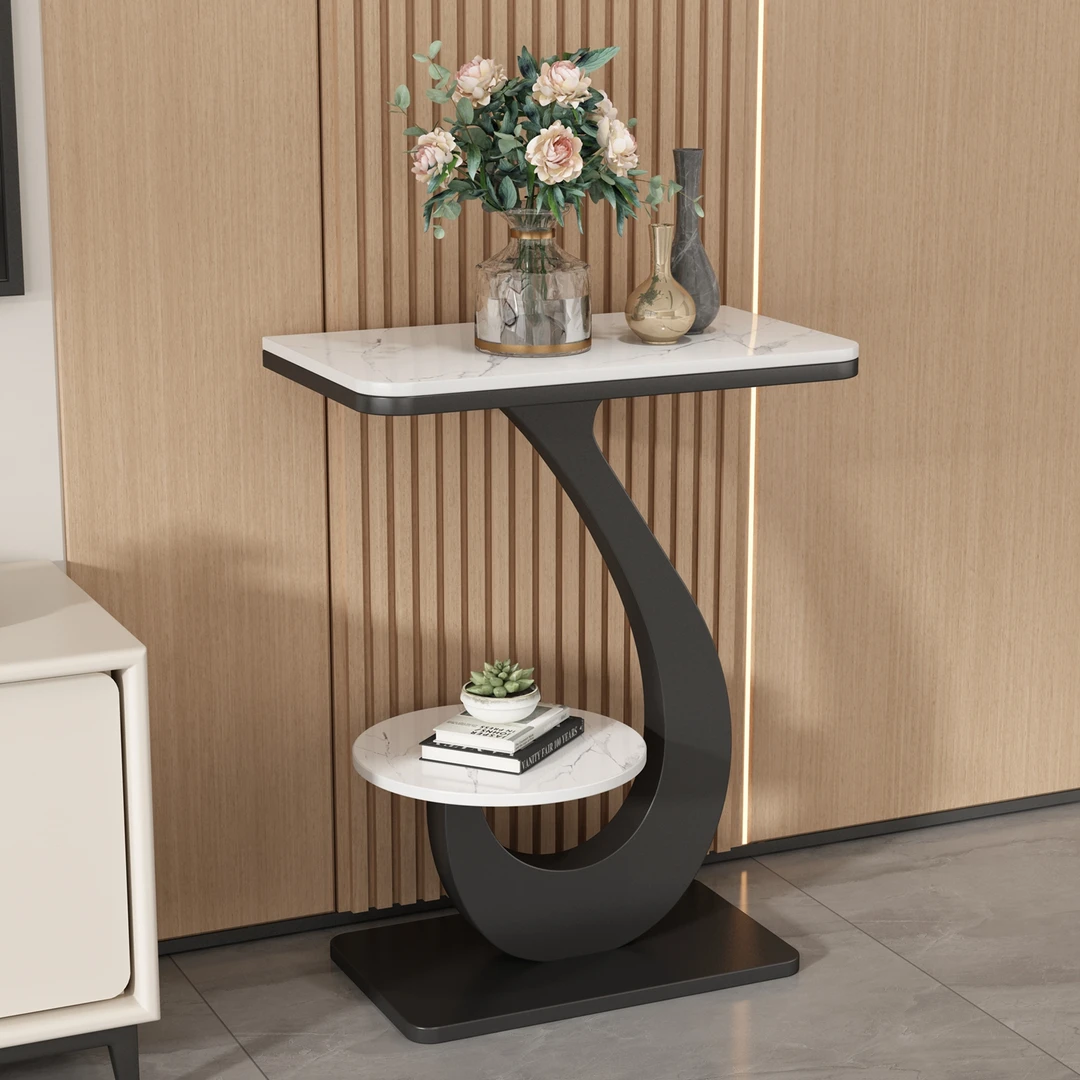 奶油风岩板花架子客厅落地式置物架阳台花架2025新款极窄玄关桌