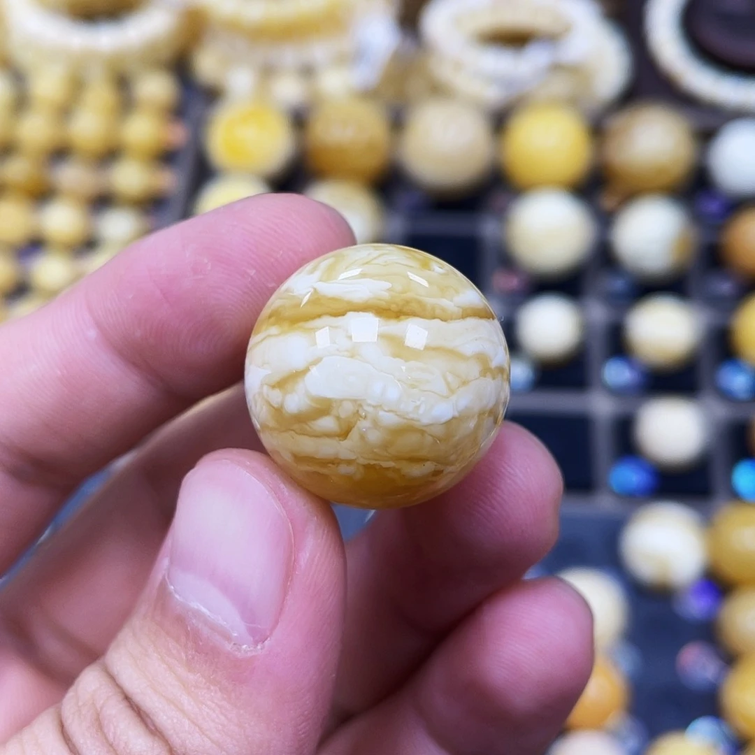 蜜蜡珠宝奇石未镶嵌22.3mm橘金瓷白虎皮款｜圆珠·段掌柜