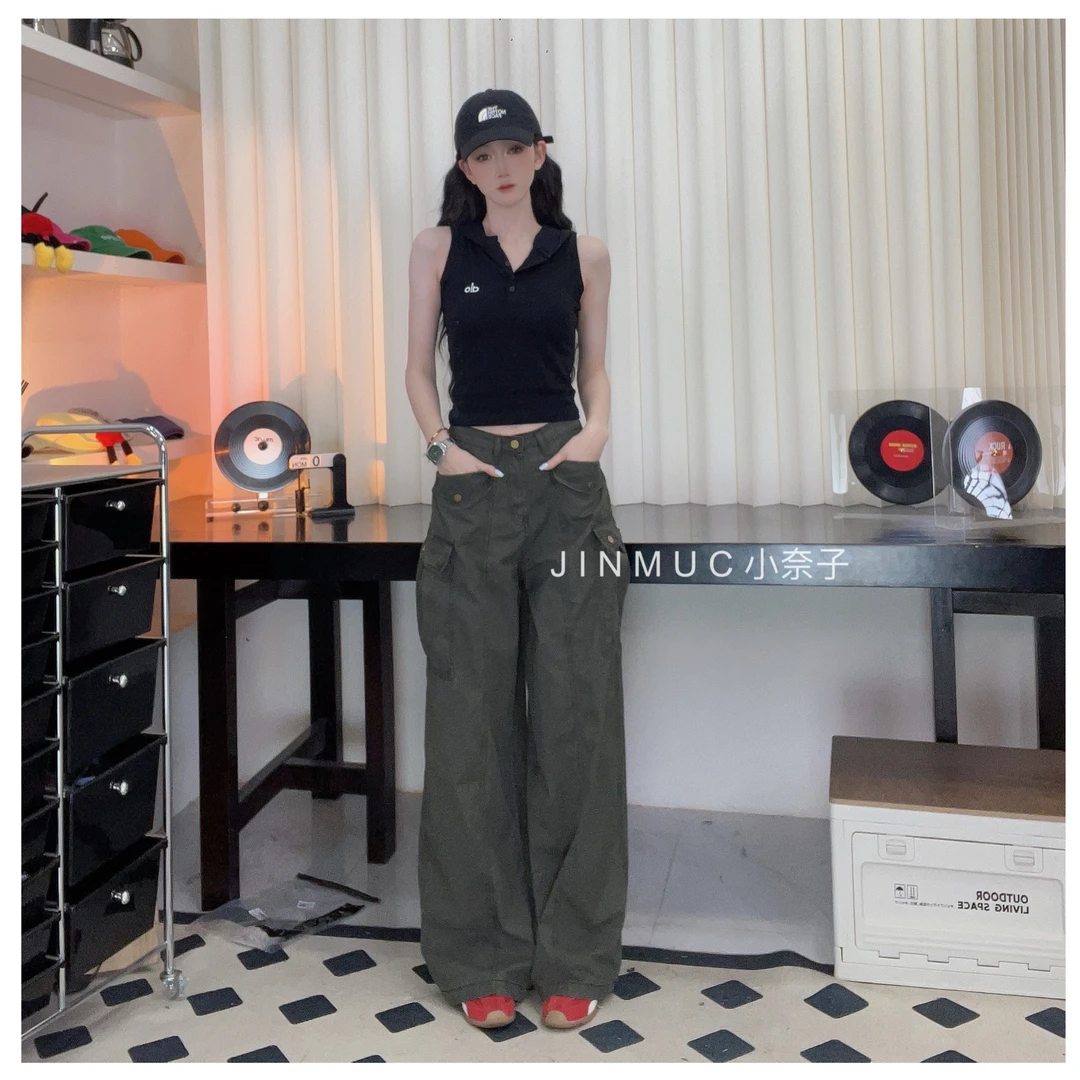 【小奈子】美式复古多口袋工装裤高腰显瘦百搭