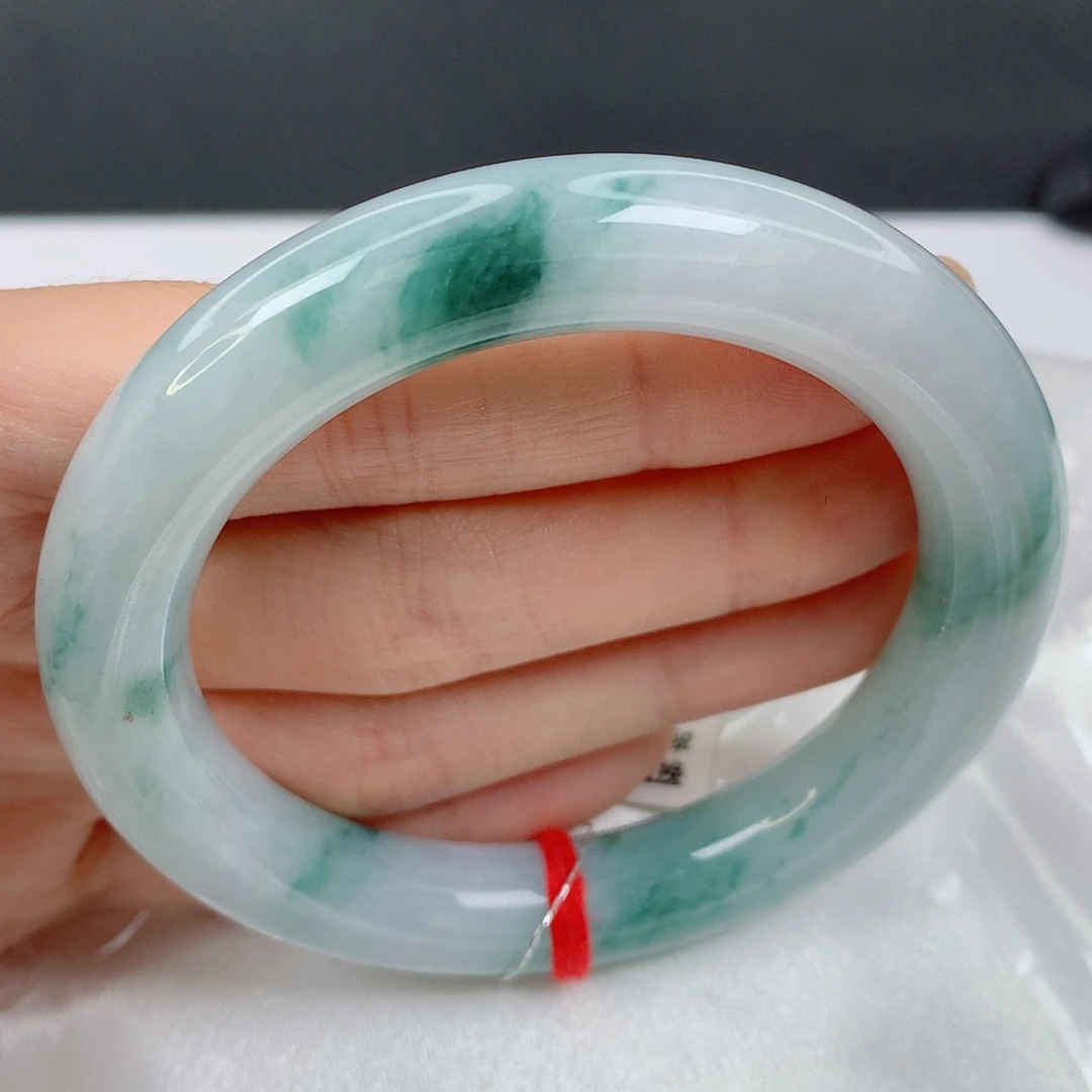 未镶嵌手镯翡翠54.7胖圆条，飘蓝花，强推，011