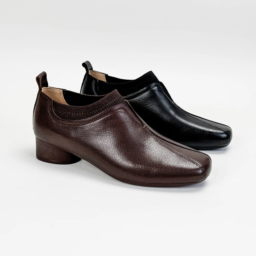 3厘米跟高春季新款单鞋时尚休闲百搭真皮粗跟英伦风方头中跟简约