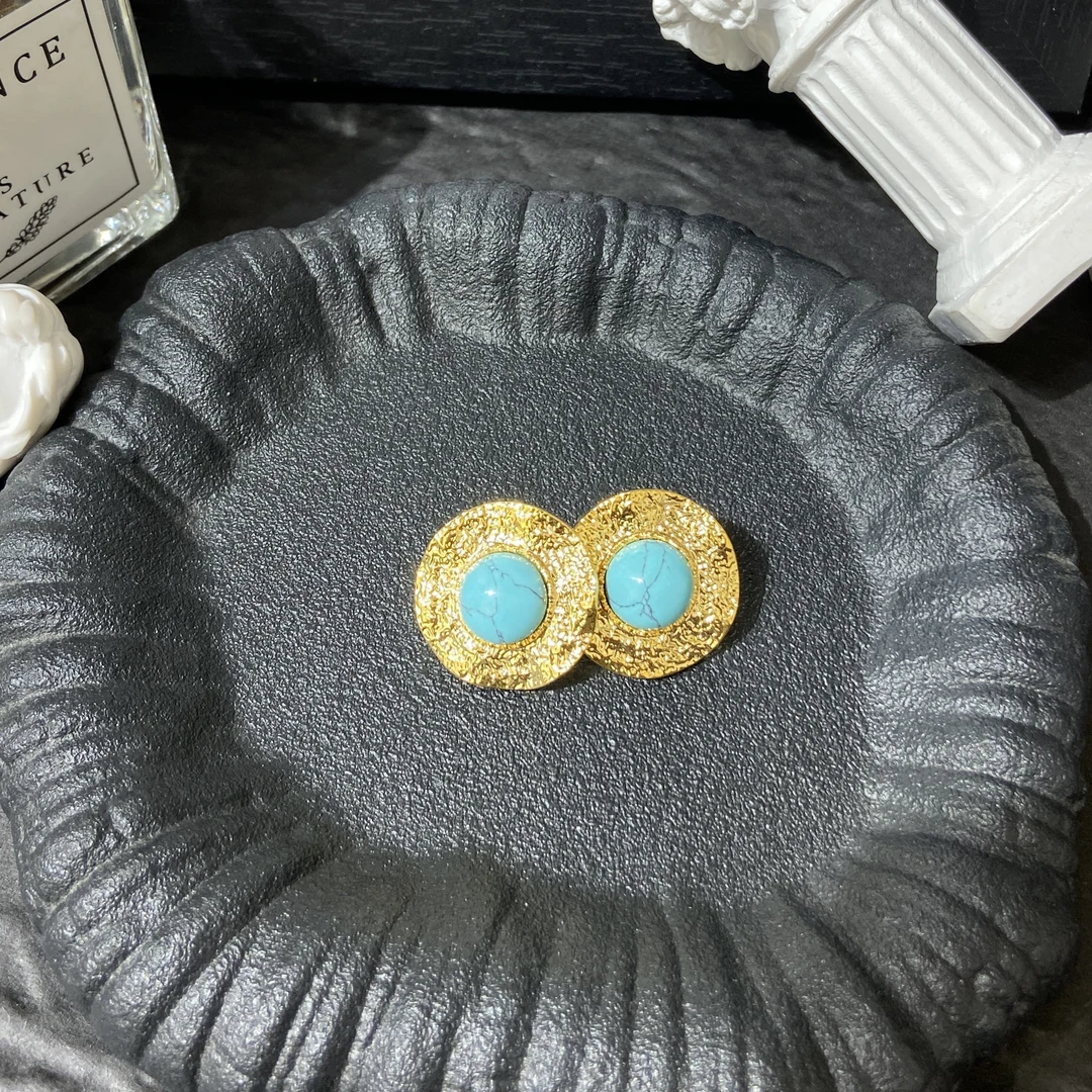 钛钢耳饰 钛钢耳饰 LARVINA法式蓝加金边耳环