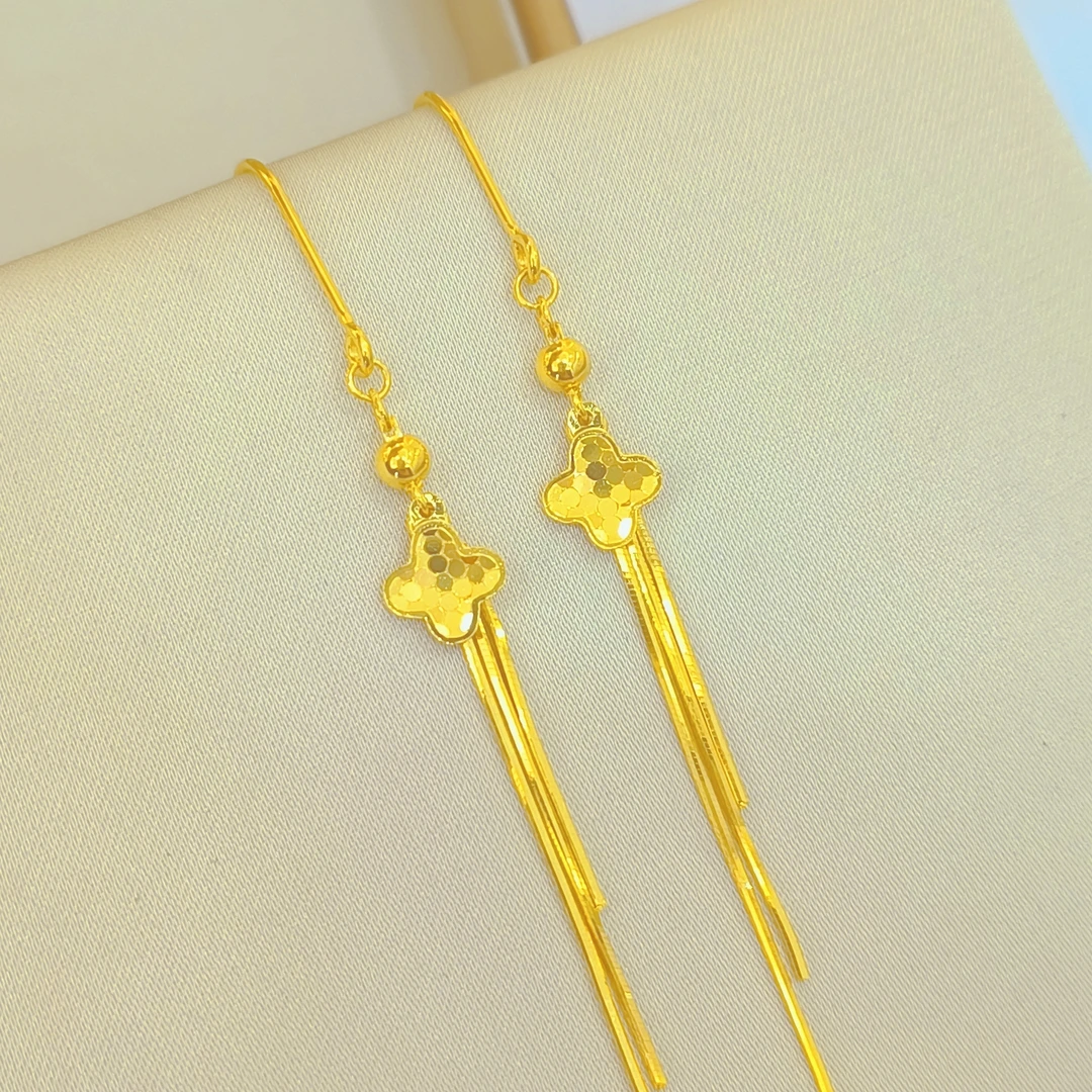 足金999时尚精美四叶碎碎冰民族风百搭耳饰2.57g