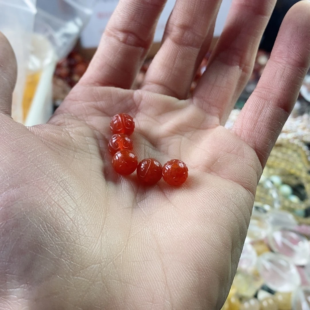 玛瑙/玉髓珠宝半成品未镶嵌六颗8mm红玛瑙回纹珠