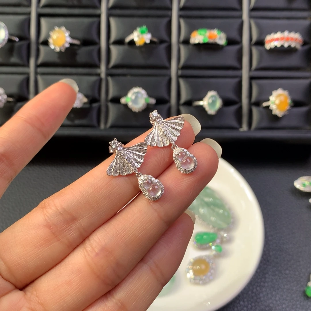 S***a翡翠银S925镶嵌耳饰