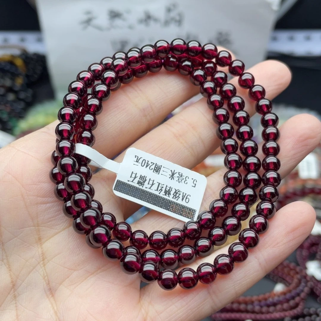 张***花未镶嵌手链石榴石5.3毫米酒红石榴石三圈