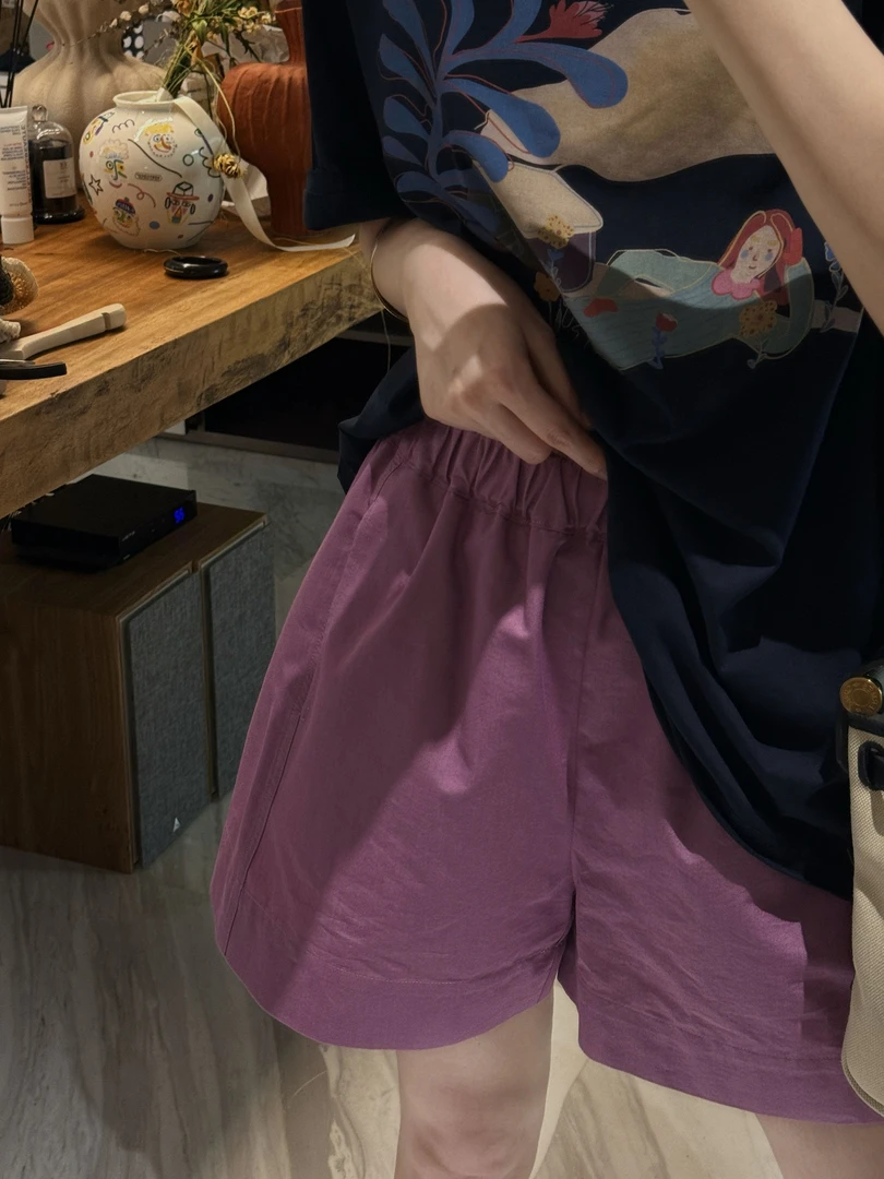 【两色短裤】进口面料全松紧腰特殊工艺染色显瘦短裤  J25DK407