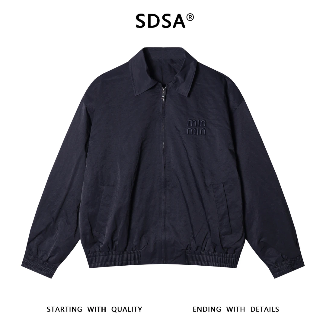 SDSA男士秋冬新款痞帅男装纯色刺绣字母拉链翻领夹克百搭时尚外套