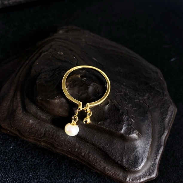 925银戒指 有球必应 复古精致可调节吊6mm珠珠戒指2312214