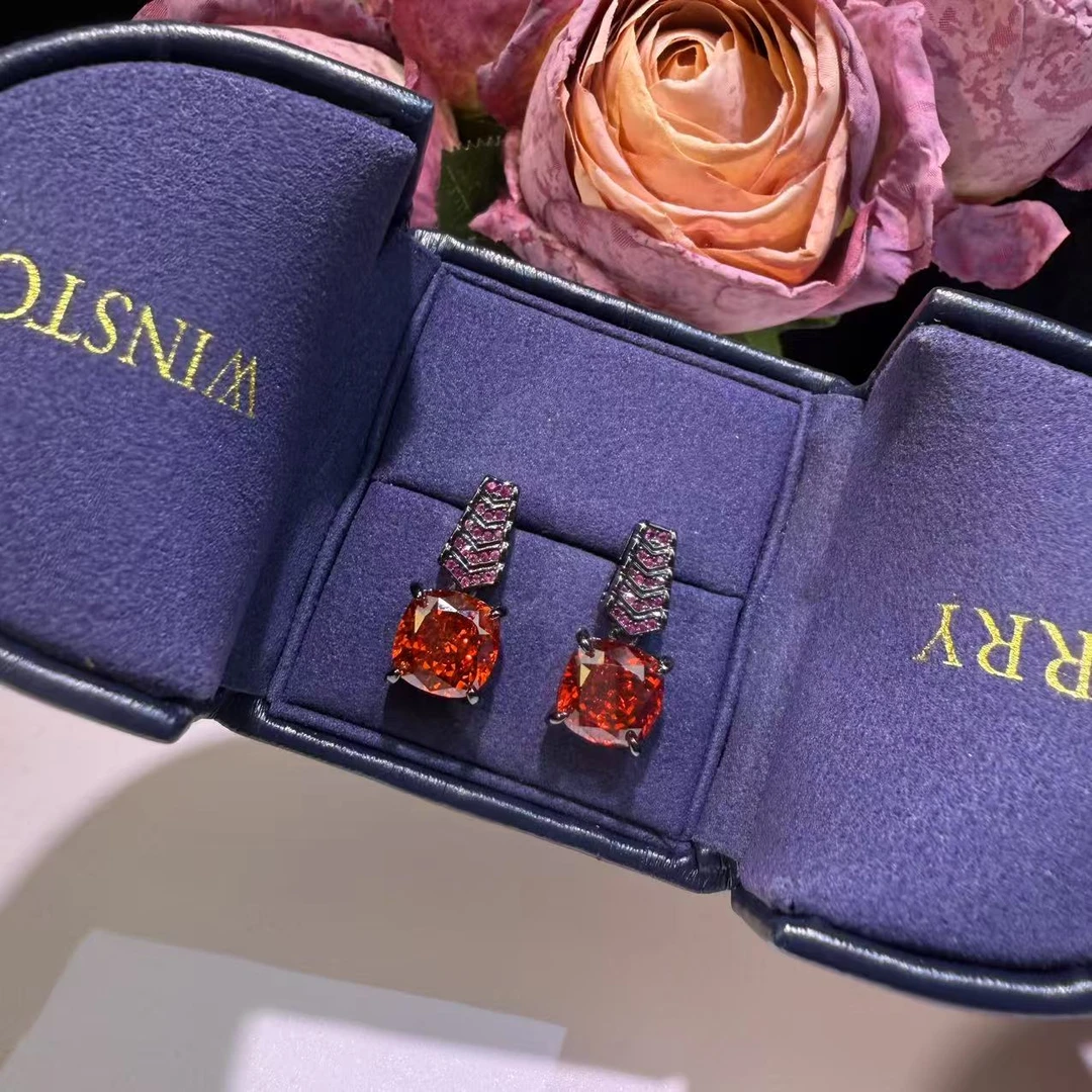 铜合金锆石耳饰 P049-冰花切桔红耳饰时尚欧美