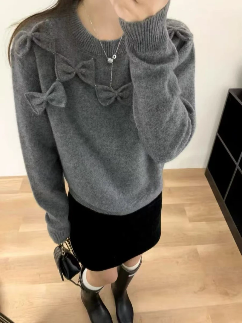 小香风蝴蝶结减龄套头衫羊毛