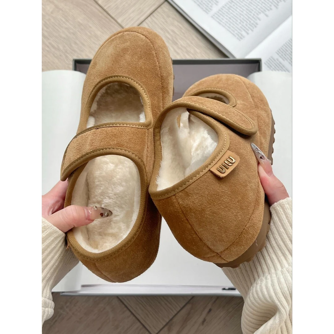 厚底内增高玛丽珍鞋加绒女秋春秋厚底毛毛女拖鞋