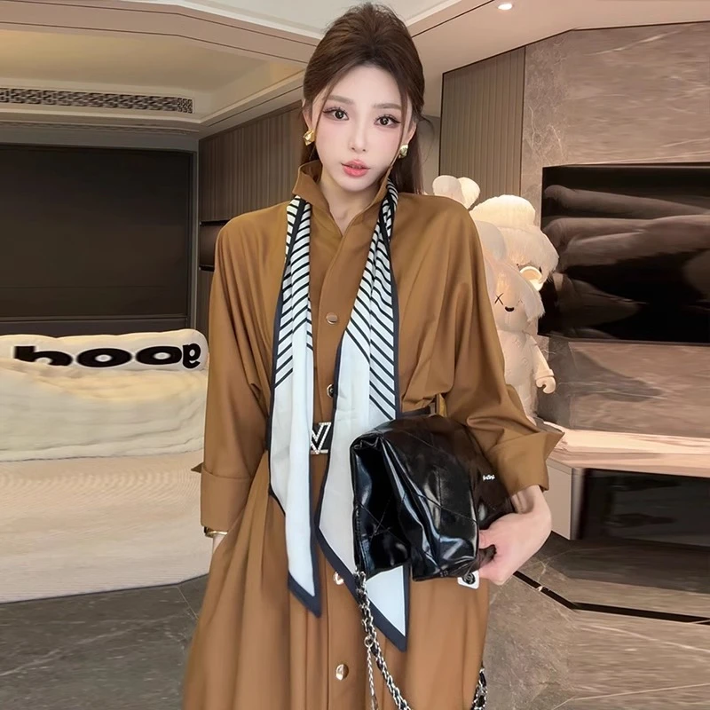 2025春季新款法式气质通勤高级感单排扣收腰系带风衣式连衣裙女