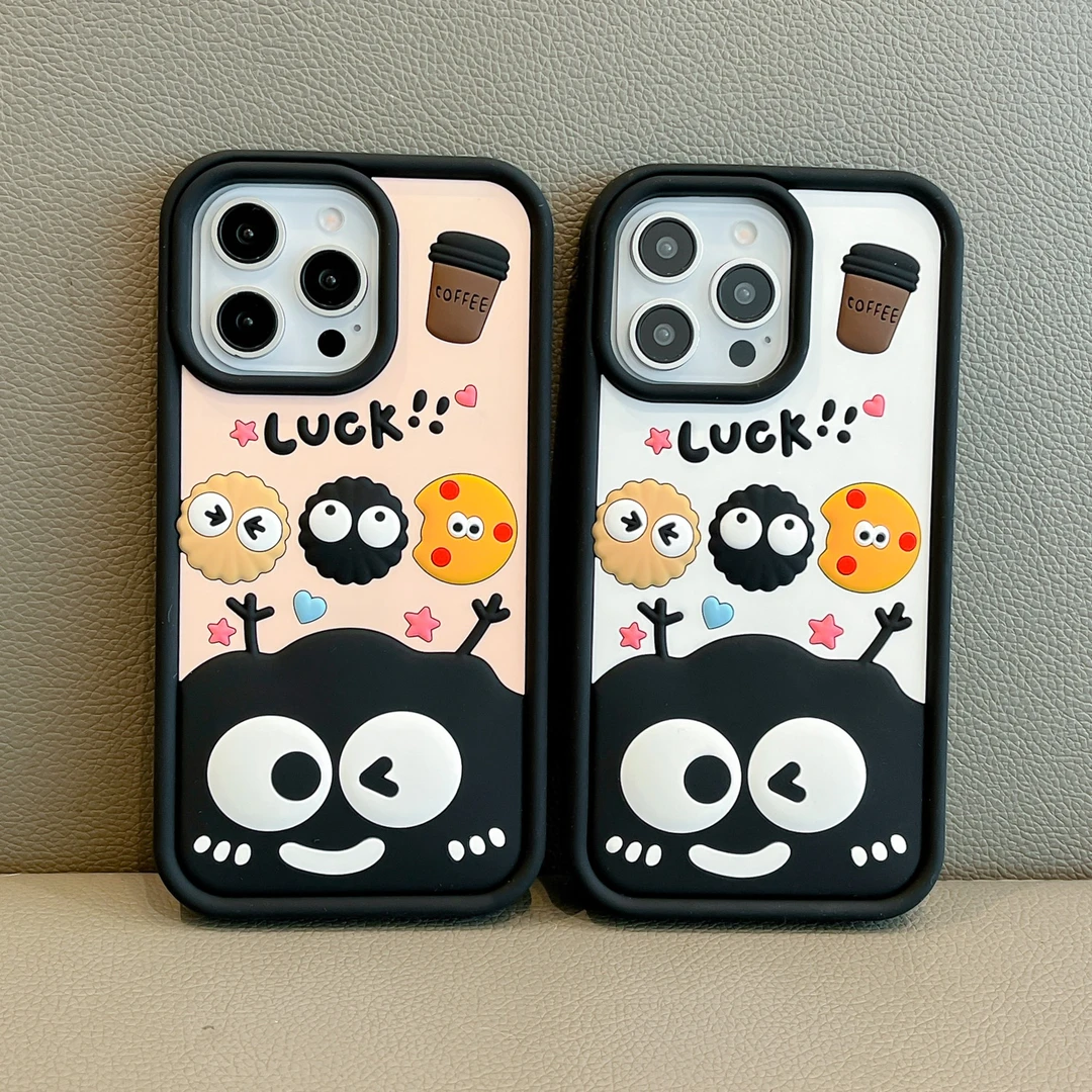 苹果|卡通luck煤球可爱创意适用iPhone16女款ins立体15硅胶手机壳