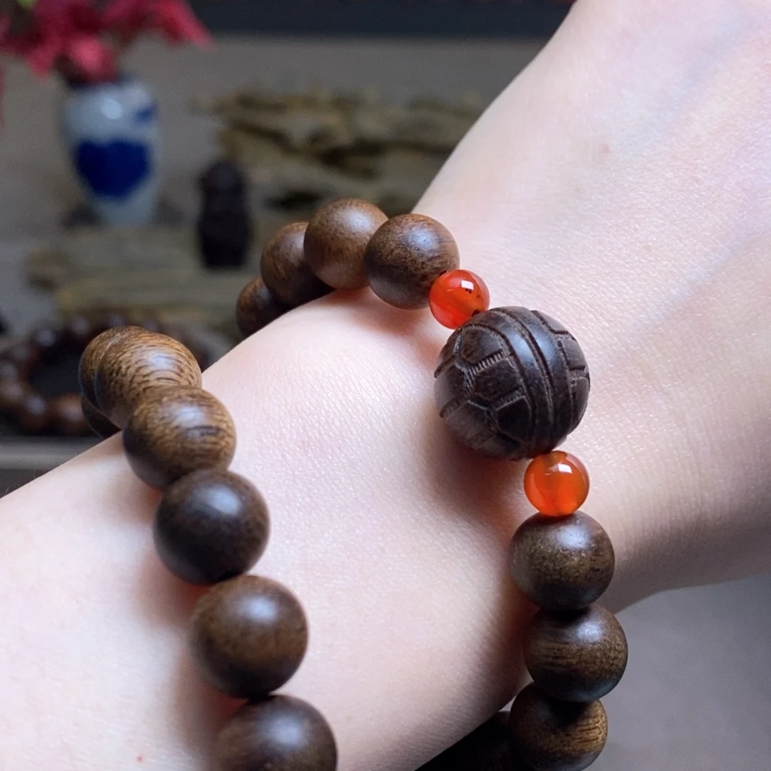 沉香手串越南芽庄紫棋金丝玉化1.0+芽庄黄棋沉香木雕配饰