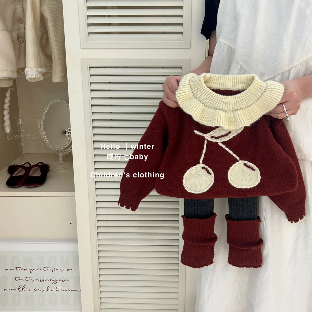 咸柠七新年红色毛衣2024秋冬季叠穿披肩针织衫上衣女童套装