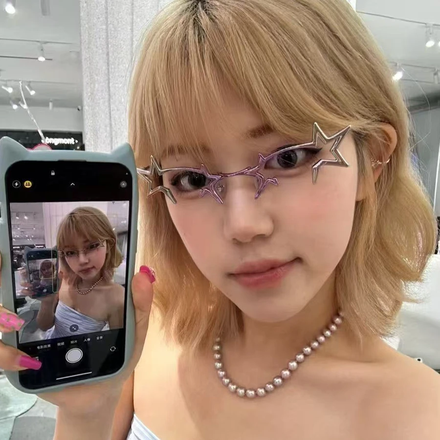 二次元cos半框金属无镜片眼镜文艺软妹装饰眼镜框星星框架凹造型