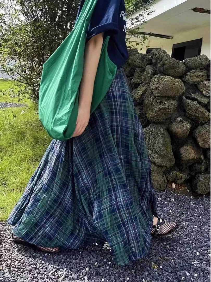 【复古格纹】2025夏季新款大裙摆碎花半身裙复古高腰显瘦长裙