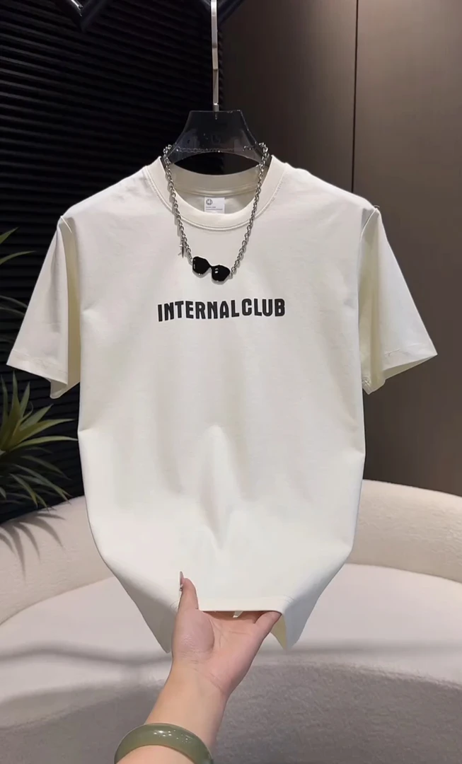 2025夏季新款男士短袖休闲字母印花圆领上衣百搭半袖潮牌打底T恤