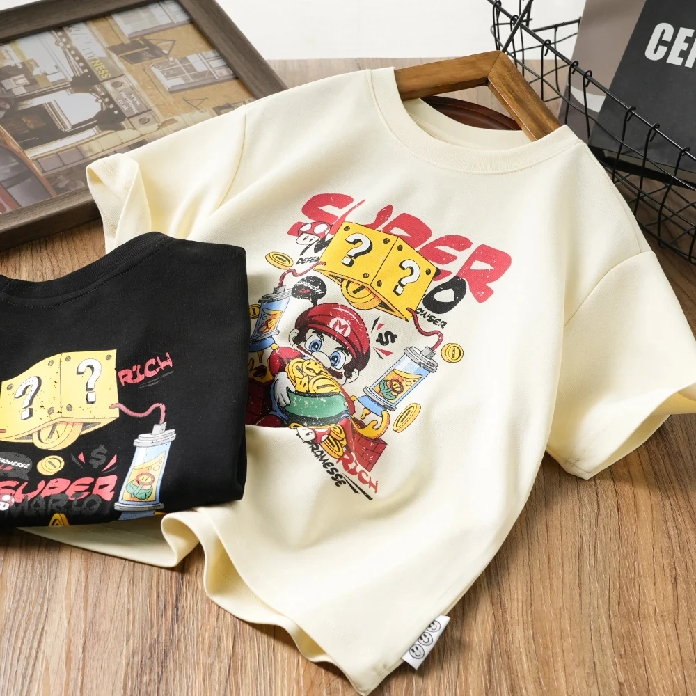 夏季马里奥卡通儿童短袖T恤可爱男童圆领休闲上衣