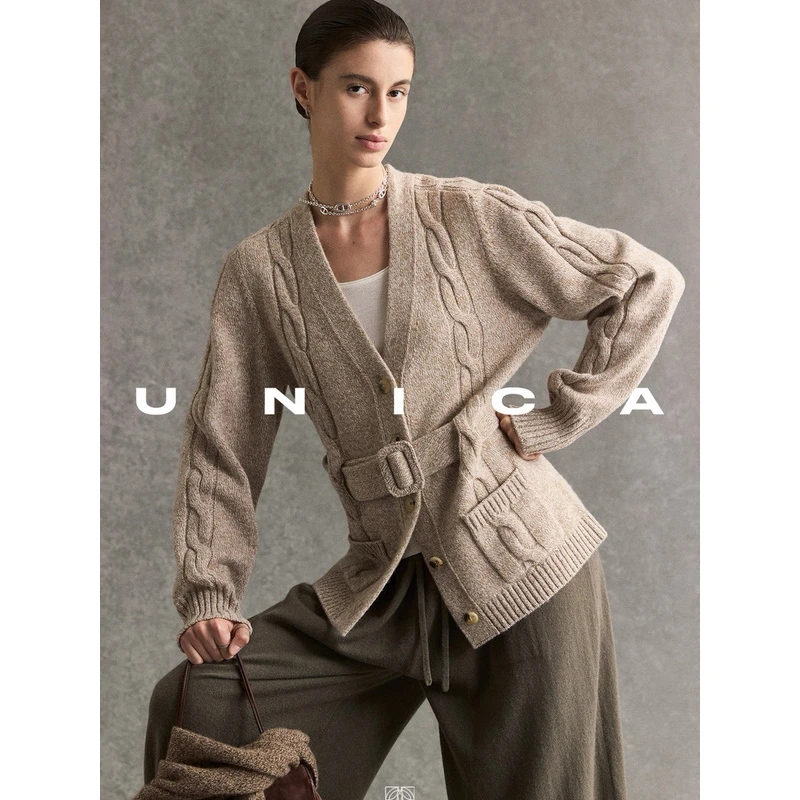 UNICA/秋日调色盘_意大利进口BARUFFA羊毛混色复古绞花针织开衫