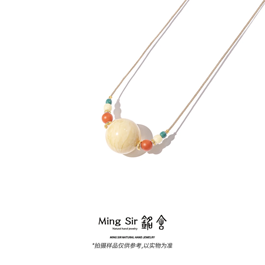 【铭舍 东方既白特级浓白花单珠锁骨链】单珠锁骨链蜜蜡原矿原石