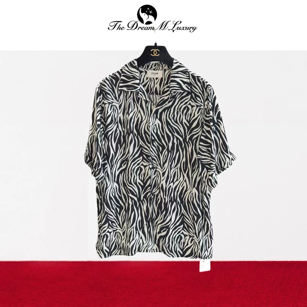 99新 Celine/思琳 39码 黑色拼白色 短袖 衬衫